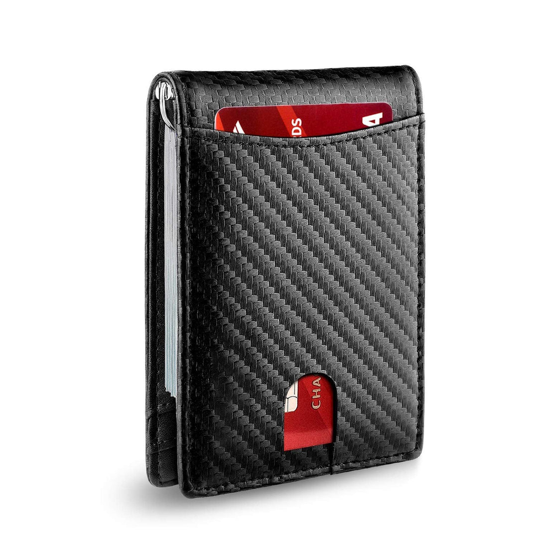 Slank RFID-lommebok for menn | Kortholder i skinn | Svart