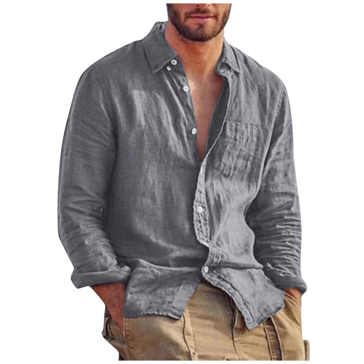 Airy Linen Shirt with Wrap Collar for Men