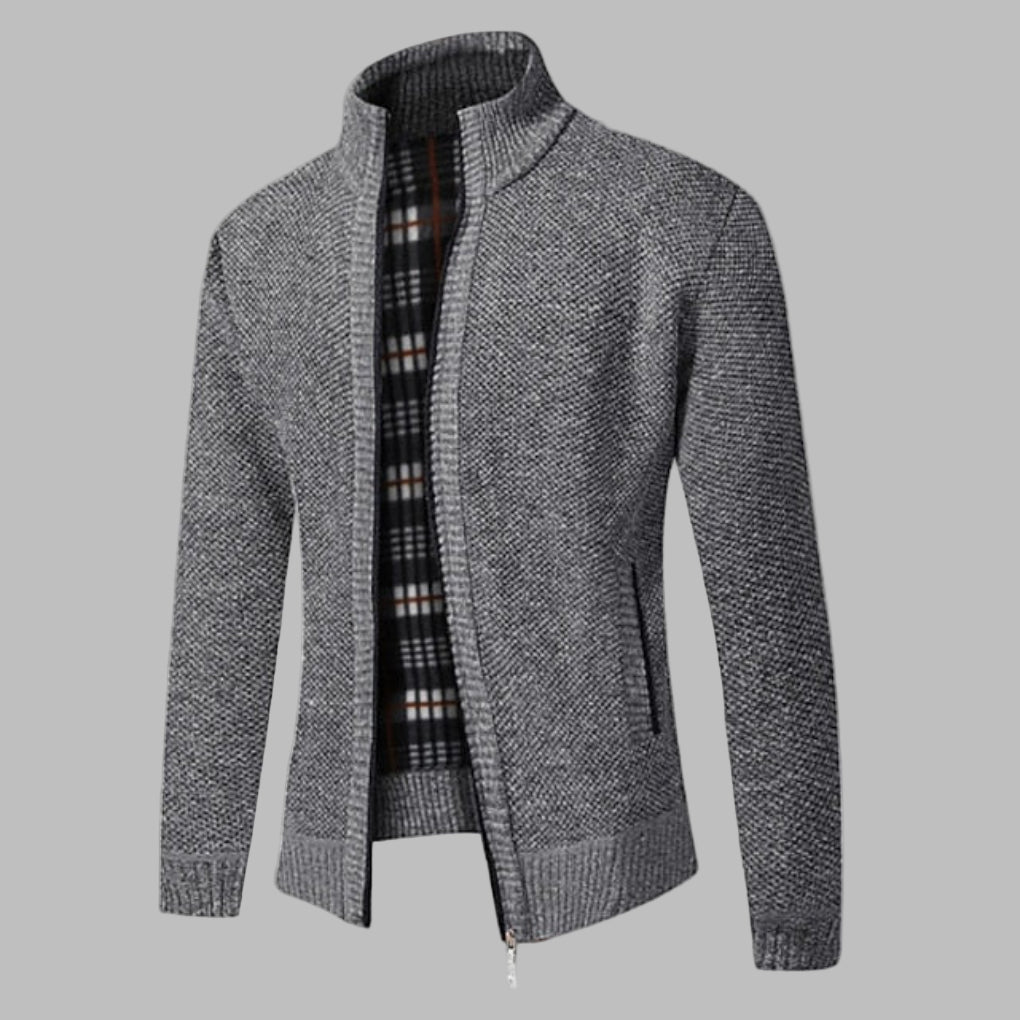 Stilig glidelåsstrikket genser til menn