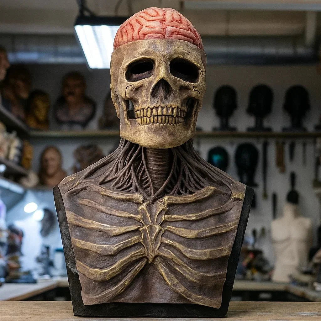 GRAVEFACE – Realistisk skjelettmaske med hette for det ultimate Halloween-kostymet
