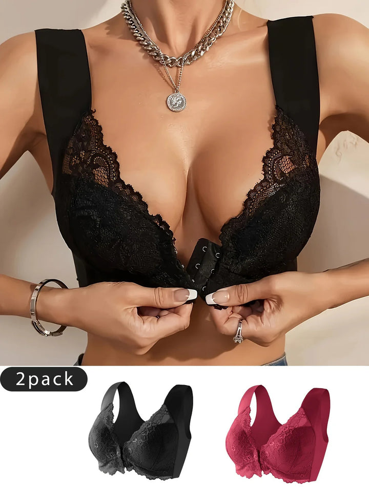 Set of 2 Women's Front-Closure Bras with Lace