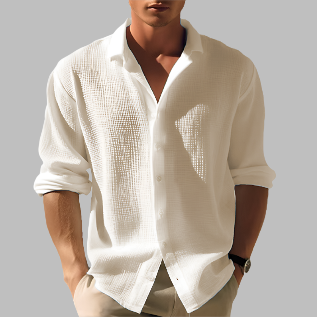 Light solid-colored men's shirt in cotton and linen