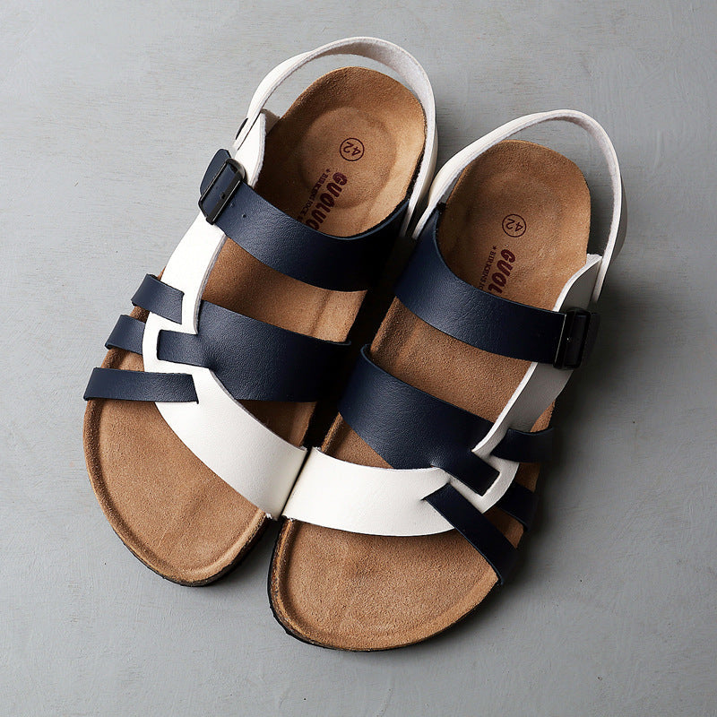 Men's Simple Hollow-out Flat Cork Slippers