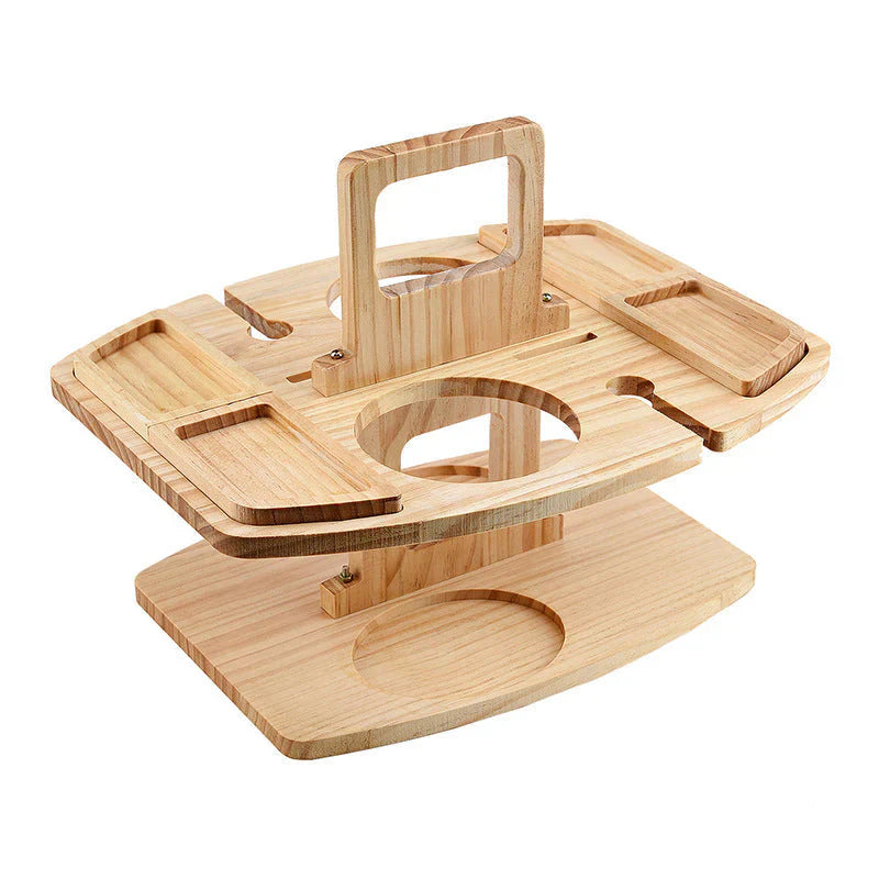 Portable wooden wine table for picnic