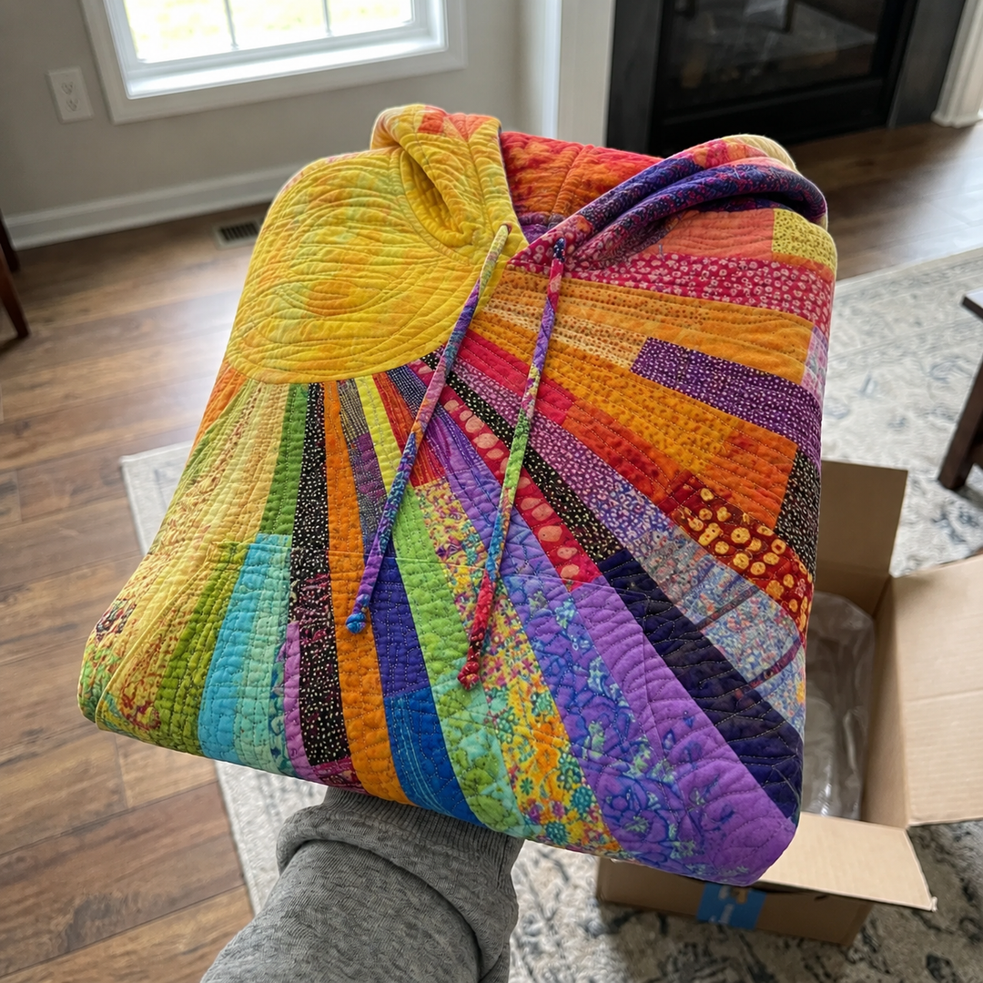 Bohemsk, flerfarget patchwork-hettegenser for dame