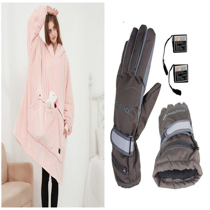 Oppvarmet oversized hettegenser-teppe i sherpa med 3 nivåer