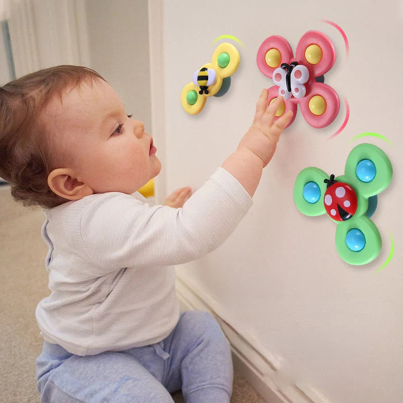 Spinnerleke med sugekopp for baby, sett med 3