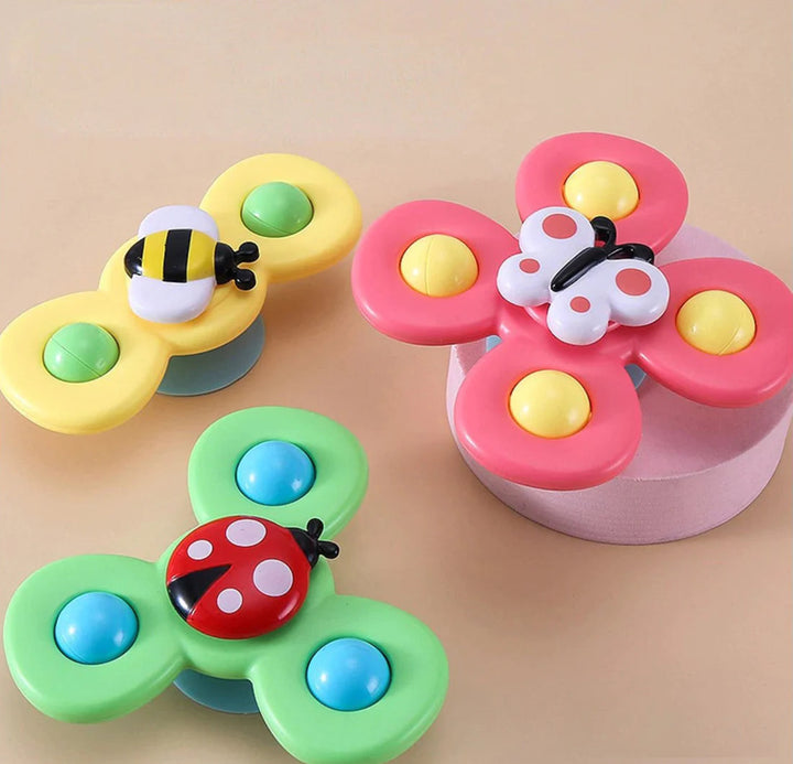 Spinnerleke med sugekopp for baby, sett med 3