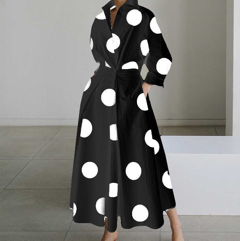 Long-Sleeve Blouse Elastic Waist Swing Dress