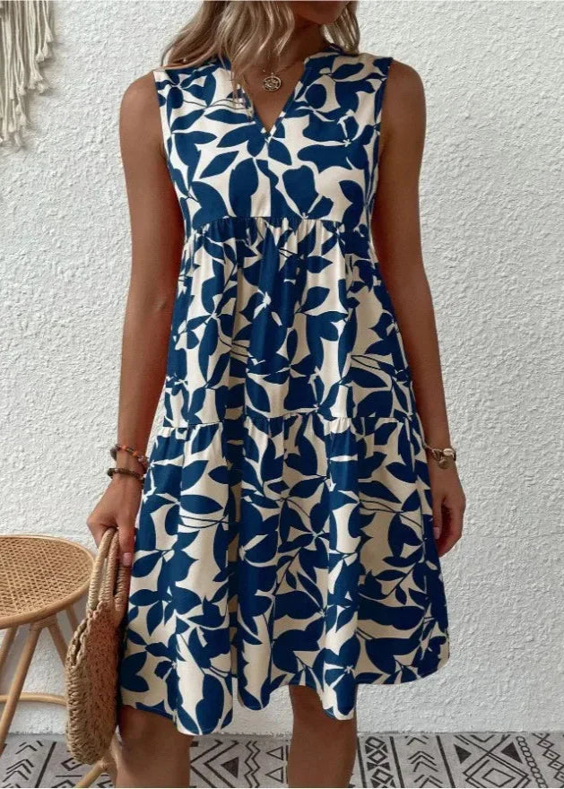 Elegant summer dress with V-neck and feminine silhouette
