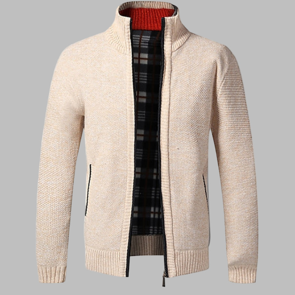 Stilig glidelåsstrikket genser til menn