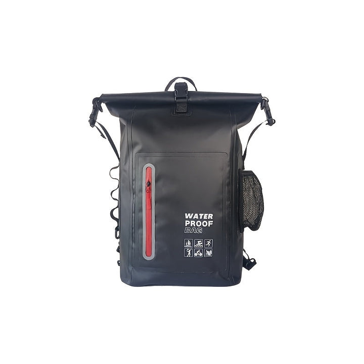 Vanntett 25L sekk med roll-top-lukking, flere lommer, solid spennelukking og nettsidelomme