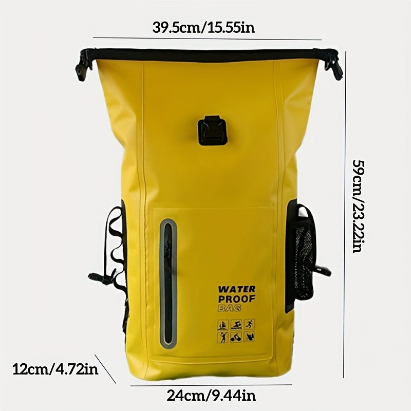 Vanntett 25L sekk med roll-top-lukking, flere lommer, solid spennelukking og nettsidelomme