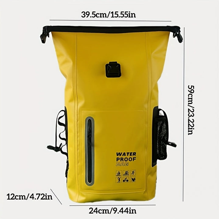 Vanntett 25L sekk med roll-top-lukking, flere lommer, solid spennelukking og nettsidelomme