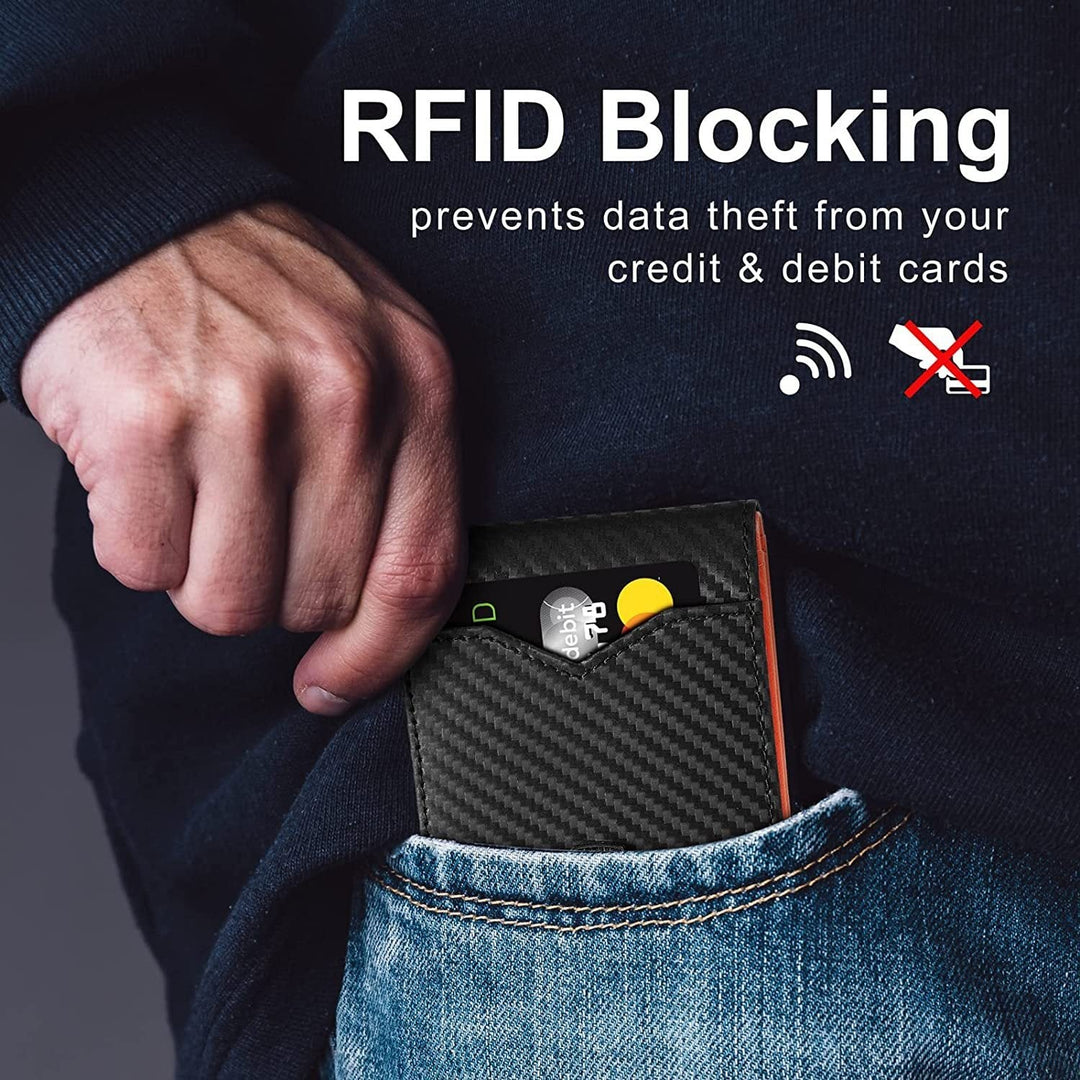 Slank RFID-lommebok for menn | Kortholder i skinn | Svart