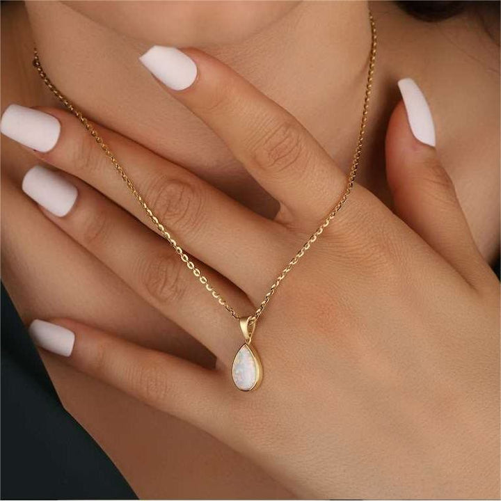 18K naturlig opal dråpeanheng med kjede - Eloise