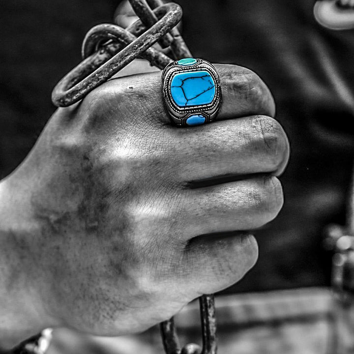 Herrering med turkis stein