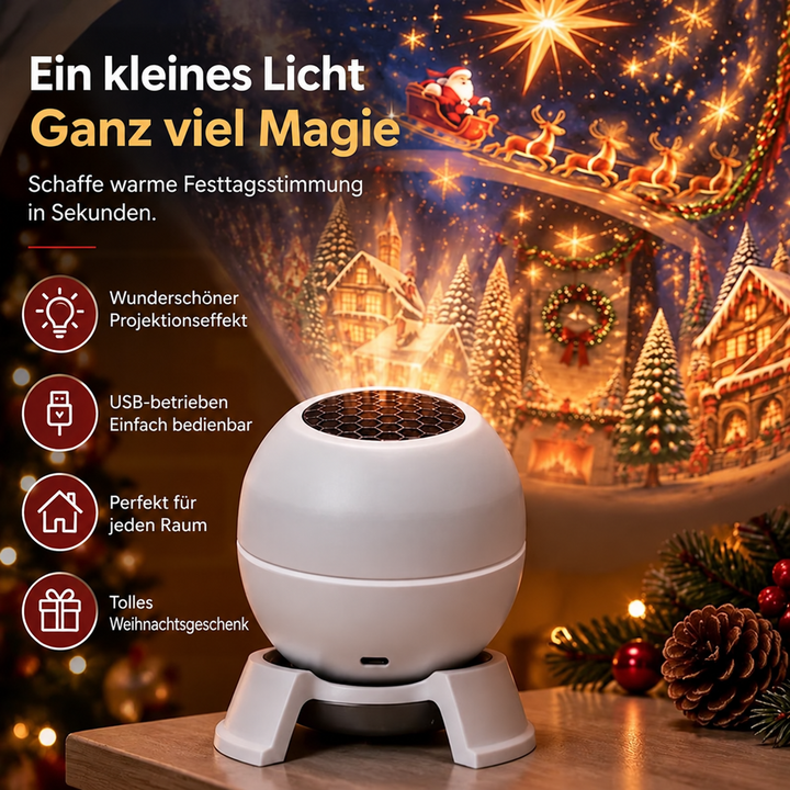 Juleprojektor og nattlys for vegg og tak – USB-drevet julepynt