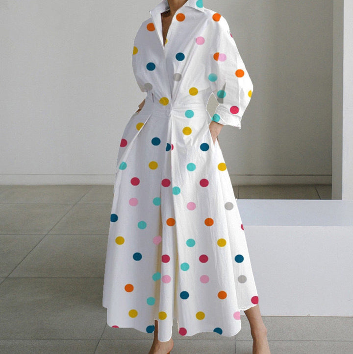 Long-Sleeve Blouse Elastic Waist Swing Dress
