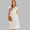 Women's dress with fluttering V-neck and ruffles