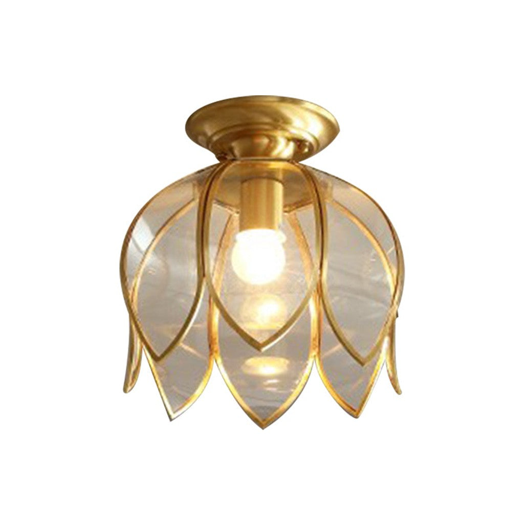 1 Glödlampa Lotus Takmontering Kolonial Mässing Klar Glas Flush Lampa för Korridor — bilde 1