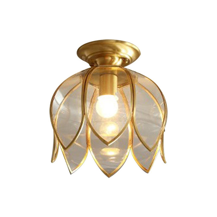 1 Glödlampa Lotus Takmontering Kolonial Mässing Klar Glas Flush Lampa för Korridor — bilde 1