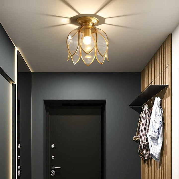 1 Glödlampa Lotus Takmontering Kolonial Mässing Klar Glas Flush Lampa för Korridor — bilde 4