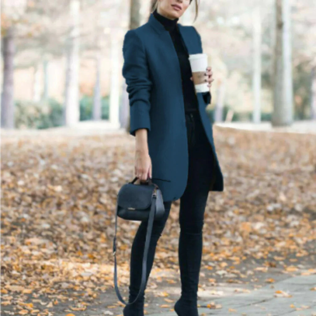 Vinterfrakk med stående krage for kvinner – Elegant overlag med klassisk varme