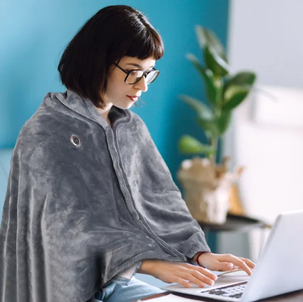 USB-varmeponcho med glidelås, 150 x 80 cm med 8 soner og 3 nivåer