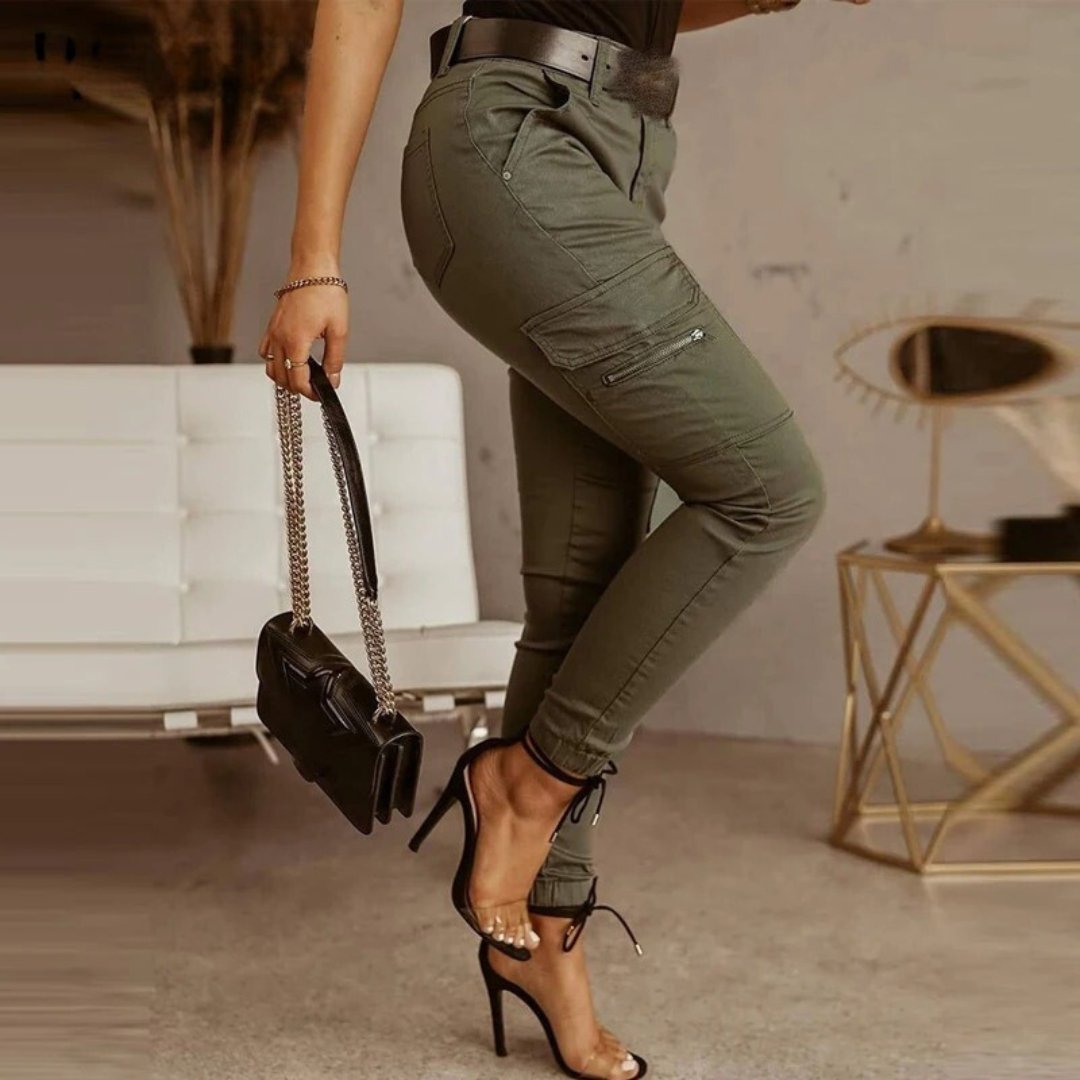 Skinny cargo jogger pants for women