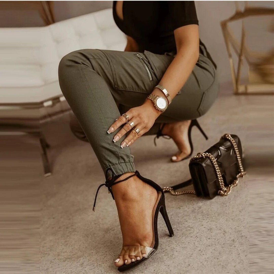 Skinny cargo jogger pants for women
