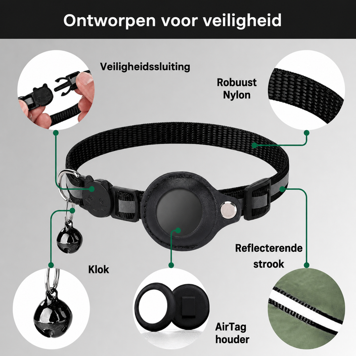 Justerbart katteshalsbånd med GPS og refleks