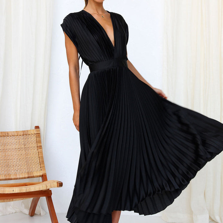 Elegant Dress with V-neck and Adjustable Drawstring