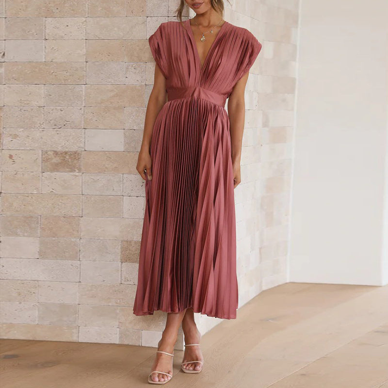 Elegant Dress with V-neck and Adjustable Drawstring