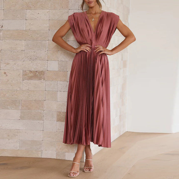 Elegant Dress with V-neck and Adjustable Drawstring