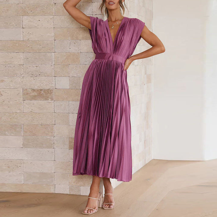 Elegant Dress with V-neck and Adjustable Drawstring