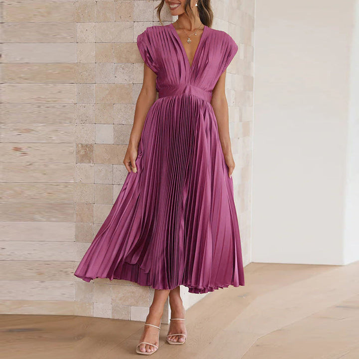 Elegant Dress with V-neck and Adjustable Drawstring