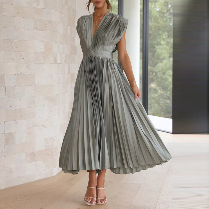 Elegant Dress with V-neck and Adjustable Drawstring