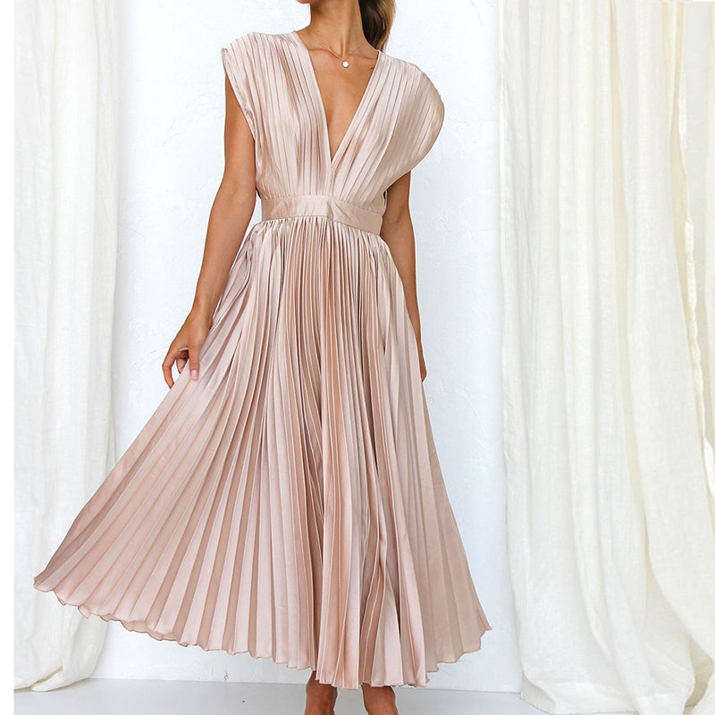 Elegant Dress with V-neck and Adjustable Drawstring