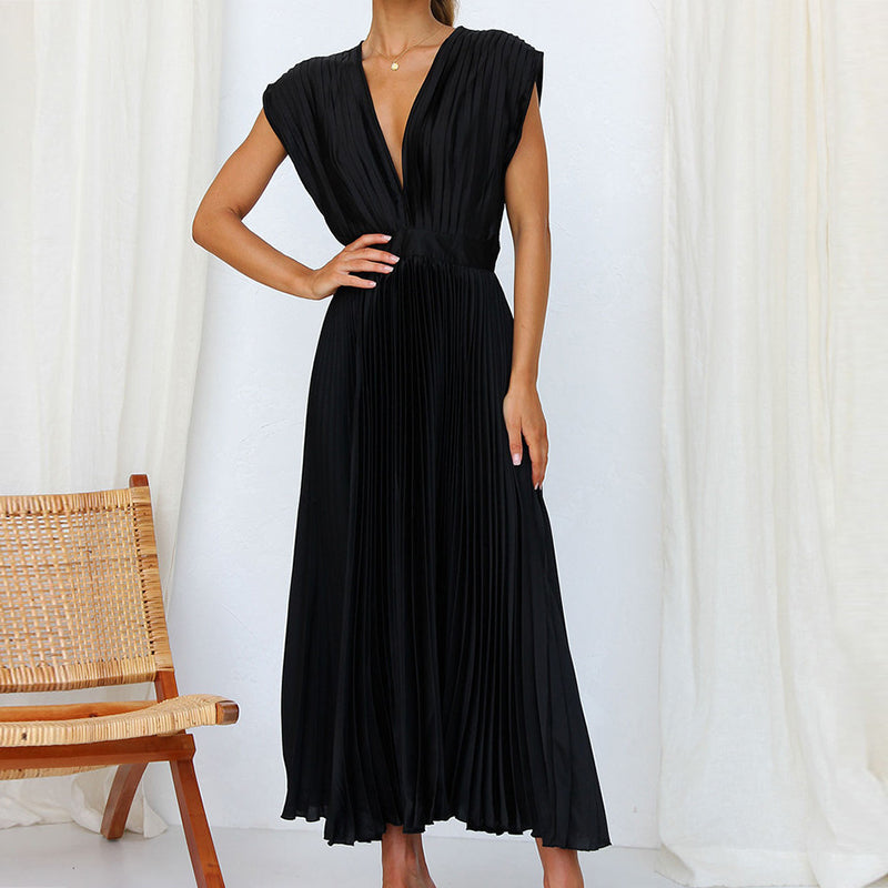 Elegant Dress with V-neck and Adjustable Drawstring