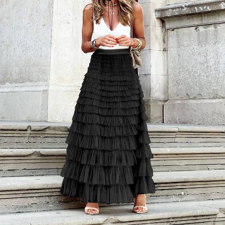 Elegant Tulle Maxi Skirt with Elastic Waist