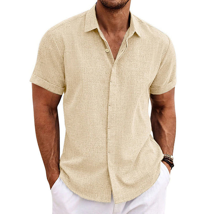 Short-sleeved men's shirt in cotton and linen