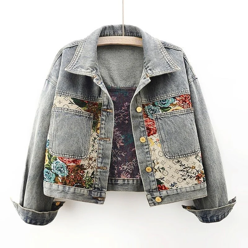 Kvinners Blomster Denim Jakke