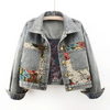 Kvinners Blomster Denim Jakke