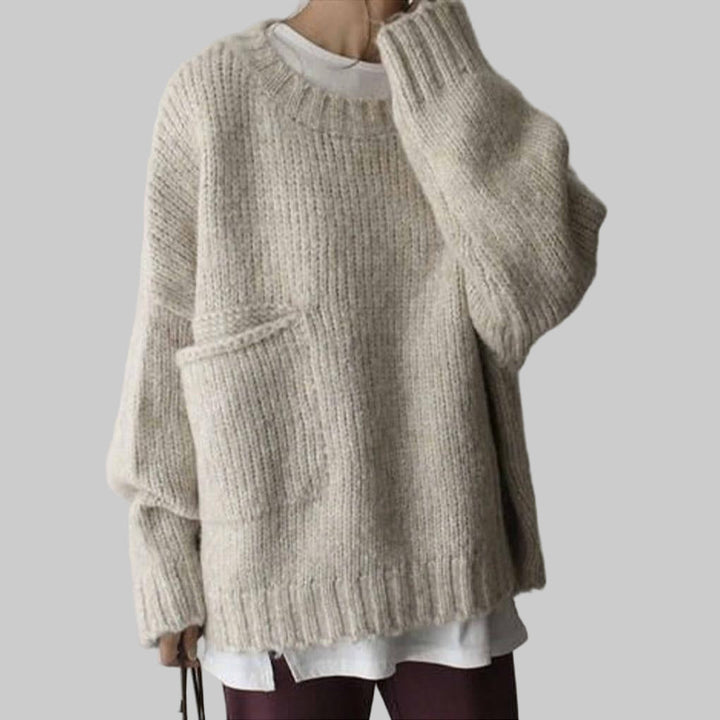 Oversized elfenbenshvit genser med frontlommer – Avslappet lag til hverdags