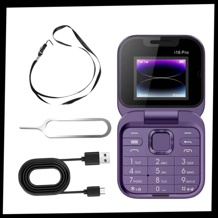 Liten sammenleggbar mobiltelefon med dobbel SIM