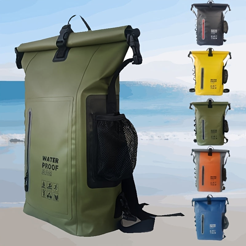 Vanntett 25L sekk med roll-top-lukking, flere lommer, solid spennelukking og nettsidelomme