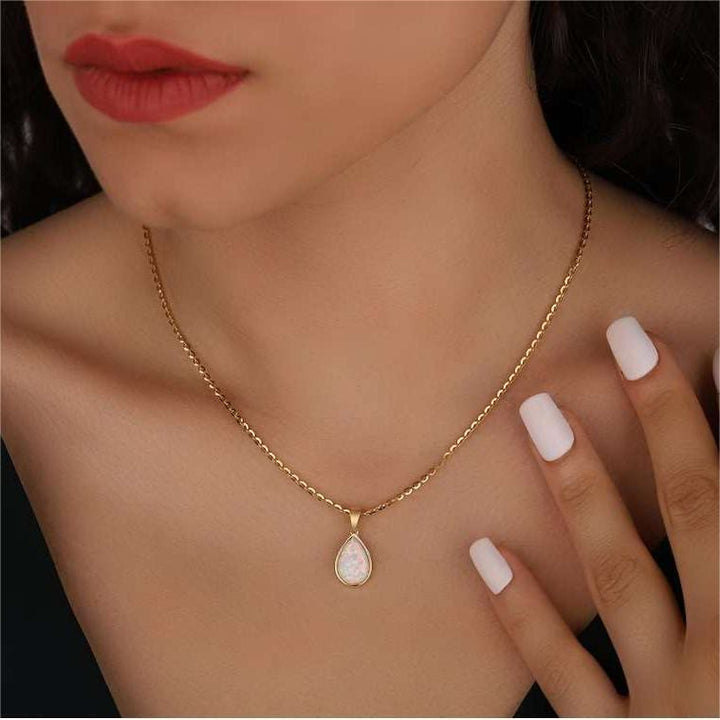 18K naturlig opal dråpeanheng med kjede - Eloise