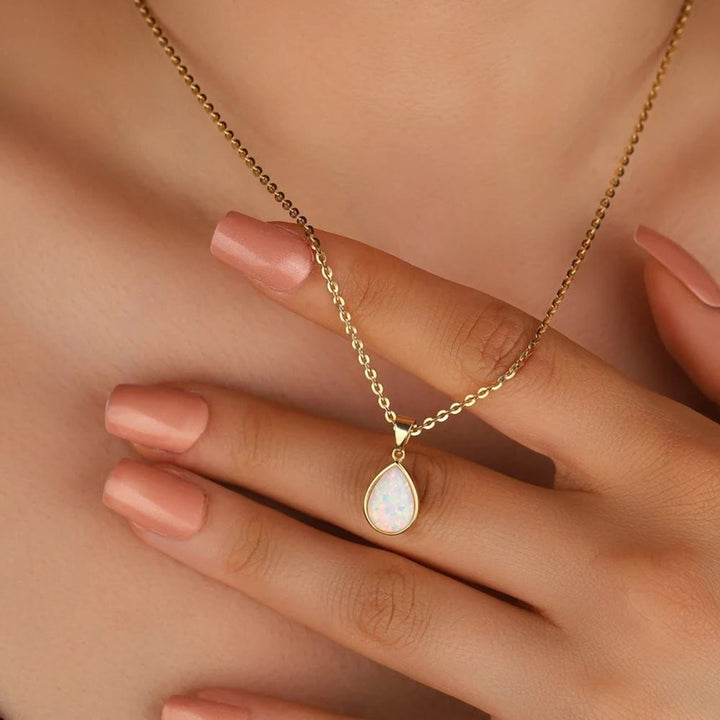 18K naturlig opal dråpeanheng med kjede - Eloise