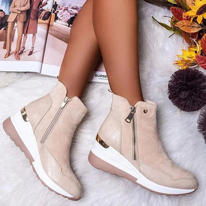 Orthopedic leather ankle boots for women in mid-height